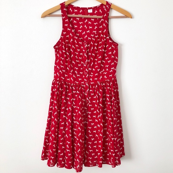 Sleeveless Button Down Horse Print Fit Flare Dress - Picture 1 of 7